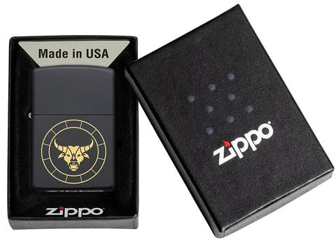Zippo Taurus Zodiac Sign Black Matte Pocket Lighter Zippo